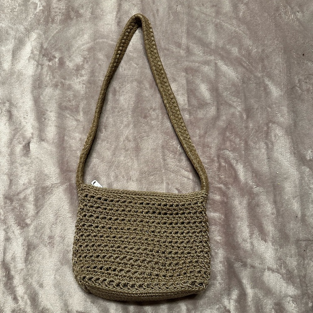 Lina Small Brown Crochet Knit  Hand Bag Purse Braided Strap